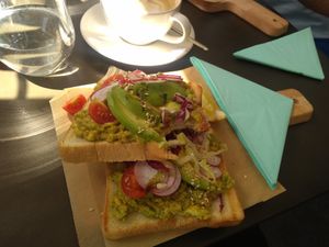 Avocado toast (huge portion) at Tavci Kuhna in Lesce