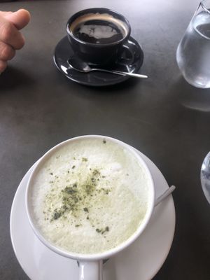 matcha latte and black coffee at Tavci Kuhna in Lesce