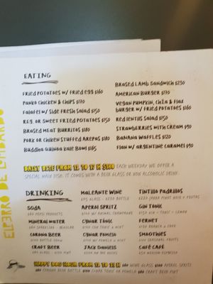 Menu at ElPerro de Lombardo in Mendoza