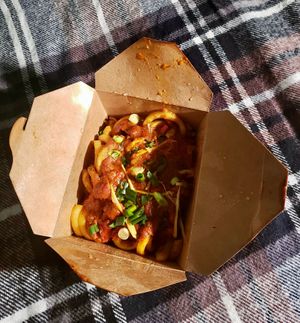 Vegan Butter Chicken Poutine at The Pizza Castle and Indian Curry in Vancouver