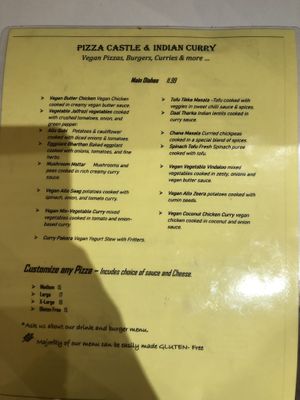 Menu at The Pizza Castle and Indian Curry in Vancouver