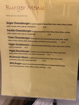 Burger menu  at The Pizza Castle and Indian Curry in Vancouver