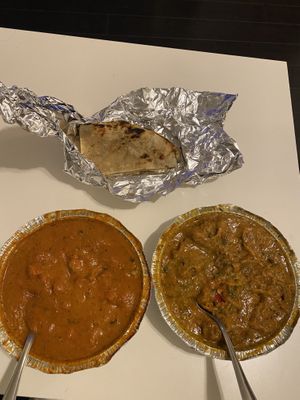 Vegan Butter Chicken, Vegan Kadhi Pakora (amazing!!) and naan  at The Pizza Castle and Indian Curry in Vancouver