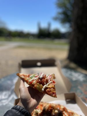 Vegan pizza  at The Pizza Castle and Indian Curry in Vancouver