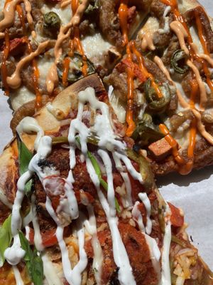 Vegan pizza   at The Pizza Castle and Indian Curry in Vancouver