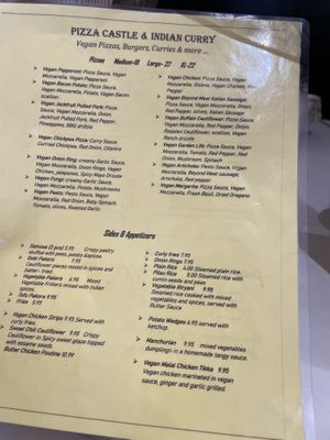 Menu  at The Pizza Castle and Indian Curry in Vancouver