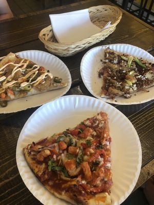 Onion ring (top left); meat/potato (top right); butter chicken   at The Pizza Castle and Indian Curry in Vancouver