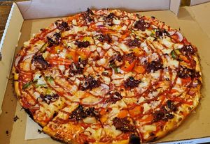 XL BBQ jackfruit pulled pork at The Pizza Castle and Indian Curry in Vancouver