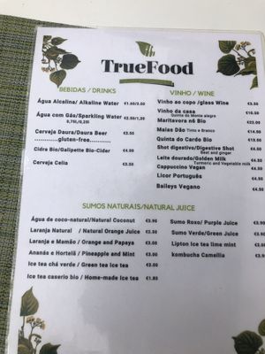 Drink menu at True Food in Faro