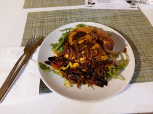 Marinated tofu steak with roasted pumpkin at True Food in Faro