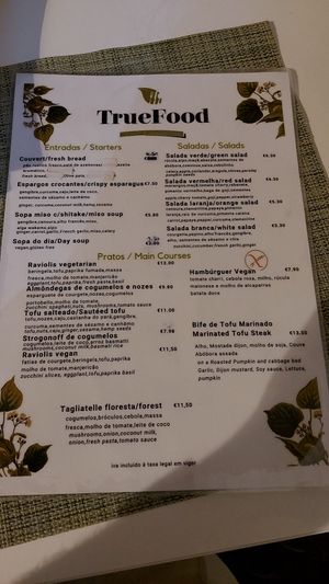 Menu side 1 at True Food in Faro
