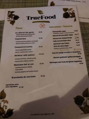 Menu side 2 at True Food in Faro
