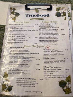 Menu  at True Food in Faro