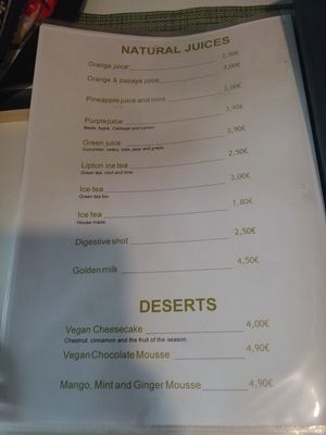 Menu at True Food in Faro