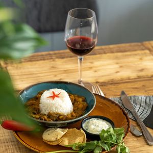 Yummy mushroom curry with a rioja - how else would you have them? at Supplant Foods  in North London