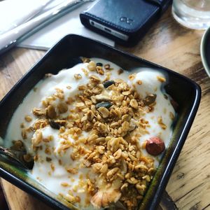 Yoghurt blubes and granola at Supplant Foods  in North London