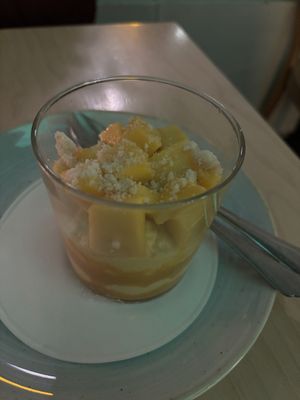 Mango love dessert - we didn’t really like it because of the texturee  at Spaghetti Factory in Zurich