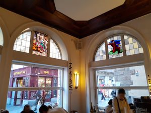 Stained glass interior at Spaghetti Factory in Zurich