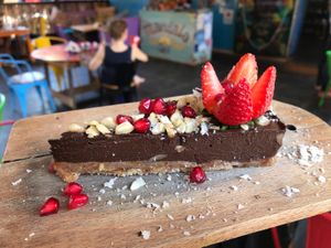 RAW vegan chocolate cake at Mandala Cafe in Agonda