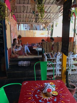 Pillow area  at Mandala Cafe in Agonda