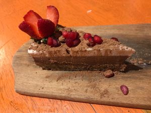 Raw vegan tiramisu cake  at Mandala Cafe in Agonda