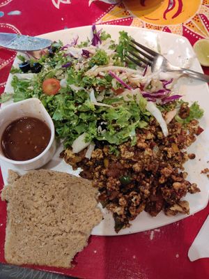 Scrambled tofu with veg at Mandala Cafe in Agonda