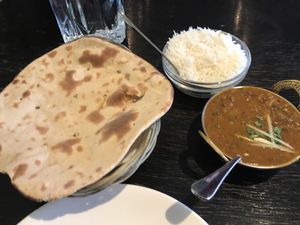 Dal makhani with rice and roti (instead of naan) - $15 lunch special - vegan option  at Indian Springs in Hanmer Springs