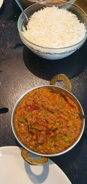 Baingan bharta with rice at Indian Springs in Hanmer Springs