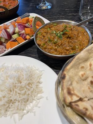Salad, aubergine and pea curry, wholemeal roti  at Indian Springs in Hanmer Springs