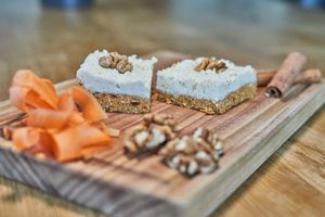 Delicious raw vegan carrot cake made by one of our passionate cooks at MoaAlm Mountain Retreat in Kals Am Grossglockner