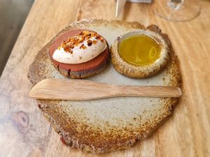 Couvert, butter or olive oil. at Fava Tonka in Matosinhos