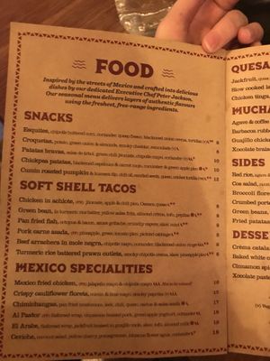 Menu at Mexico in Takapuna