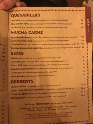 Menu at Mexico in Takapuna