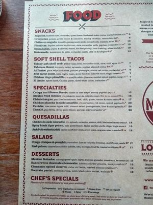 Food menu, flower indicates vegan at Mexico - Central in Christchurch