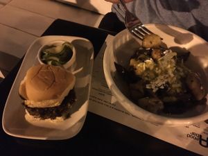 burger and mushroom dish at Mana Food Bar in Chicago