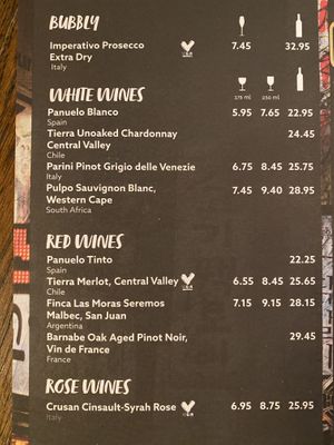 Vegan wine is labelled on the menu  at Banana Tree in Chelmsford