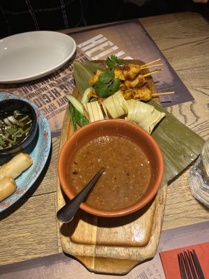 “Chicken” satay skewers with peanut sauce  at Banana Tree in South West London