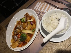 “Chicken” sweet and sour stir fry at Banana Tree in South West London