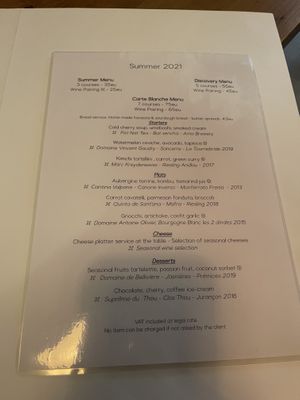 Menu at Arkhe in Lisbon