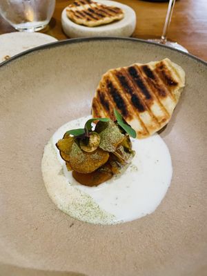Leche de Tigre with coca bread  at Arkhe in Lisbon