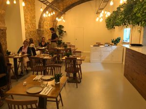 Indoor seating  at Arkhe in Lisbon