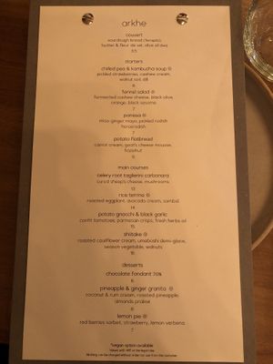Menu at Arkhe in Lisbon