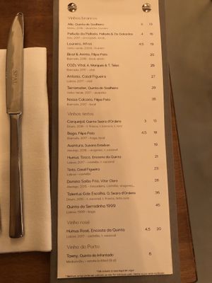 Wine list  at Arkhe in Lisbon