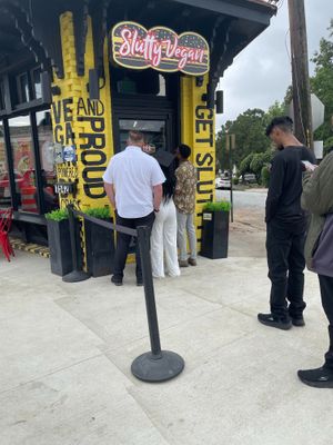 Slutty Vegan, they had a line after we ordered. Come ready to eat and have fun while in line. at Slutty Vegan in Atlanta