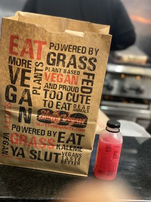 The best juice and nice bag  at Slutty Vegan in Atlanta