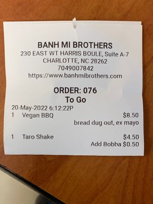 Not expensive  at Banh Mi Brothers in Charlotte