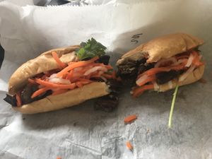 Vegan mushroom Banh mi with seitan  at Banh Mi Brothers in Charlotte
