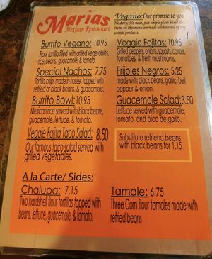Menu at Maria's Mexican Restaurant  in Charlotte