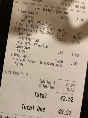 Bill  at Maria's Mexican Restaurant  in Charlotte