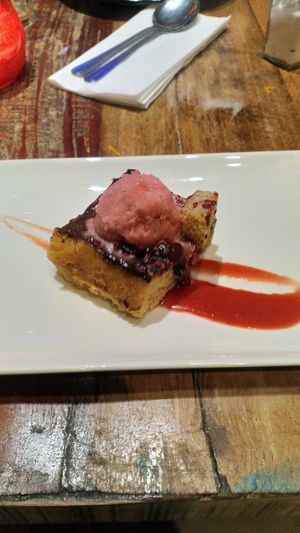 Raspberry sponge cake with raspberry & prosecco sorbet at Revolution in Inverness